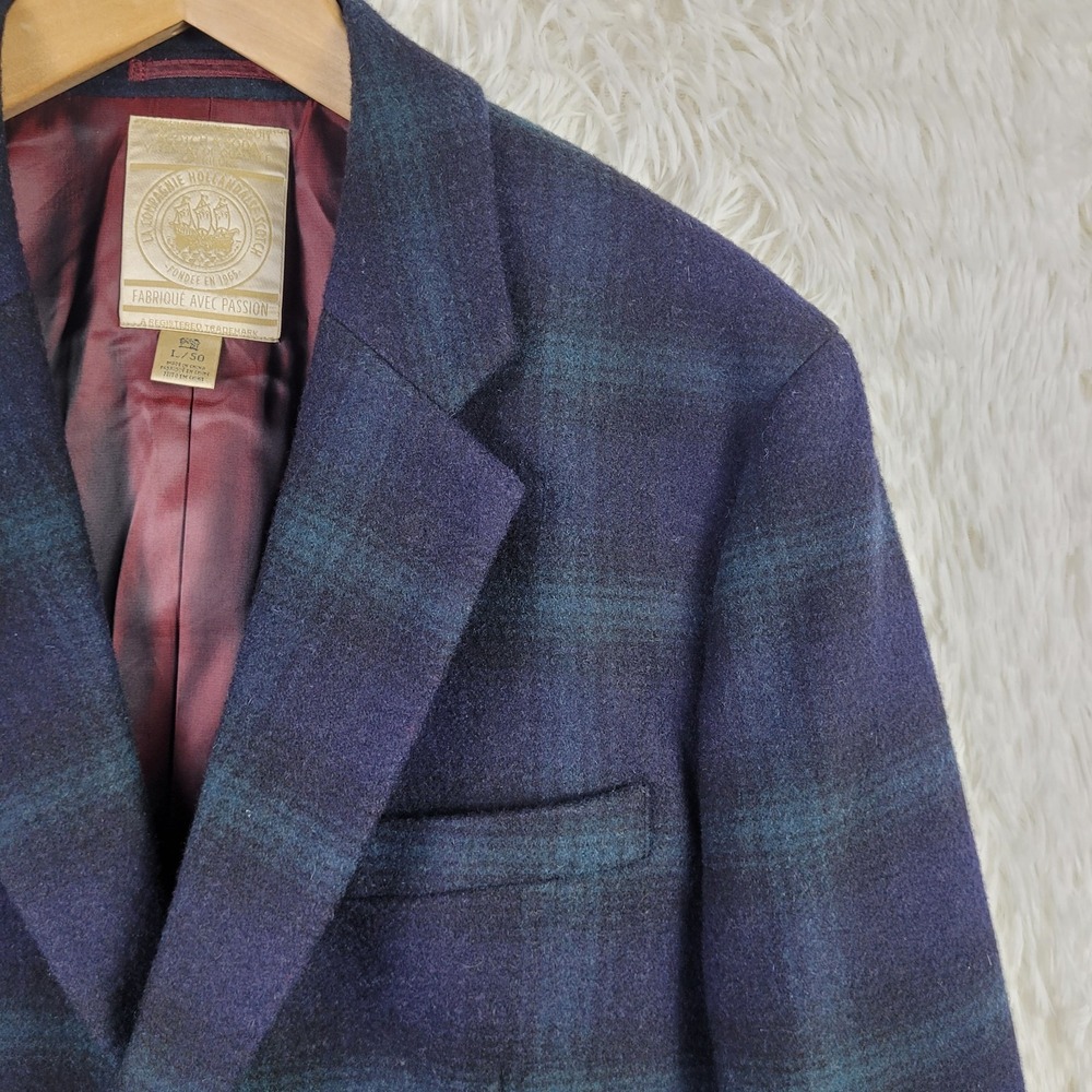 Scotch & Soda Mens Navy Green Plaid Wool Blend Blazer Jacket Size L 50 Tartan - Picture 2 of 13